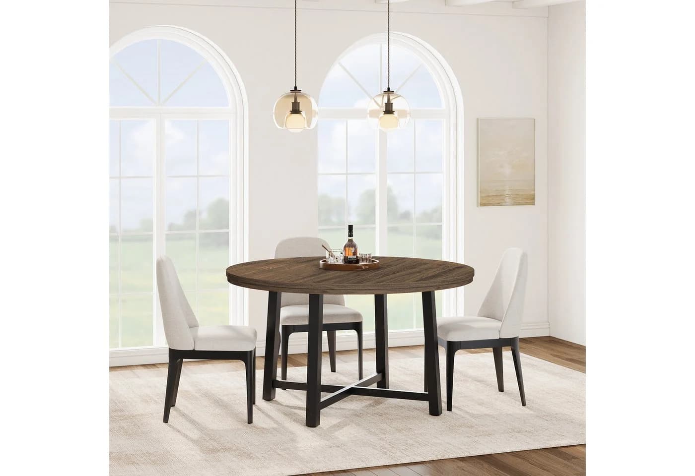 GarveeMore Runder Esstisch 120 cm Braun Moderner Holztisch - Bild 2