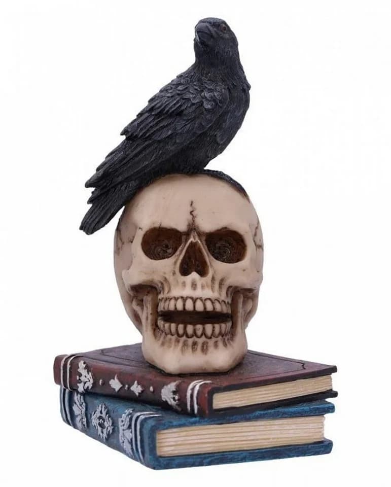 Horror-Shop Gothic Dekofigur Raven's Spell Rabe auf Totenkopf Polyresin