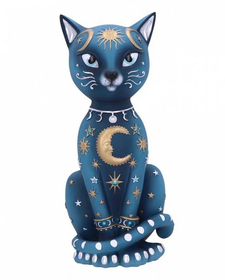 Horror-Shop Spirituelle Katzenfigur mit Himmelszeichen Blau/Gold 26 cm - Bild 2