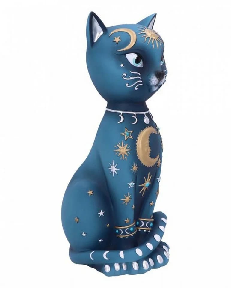 Horror-Shop Spirituelle Katzenfigur mit Himmelszeichen Blau/Gold 26 cm - Bild 4