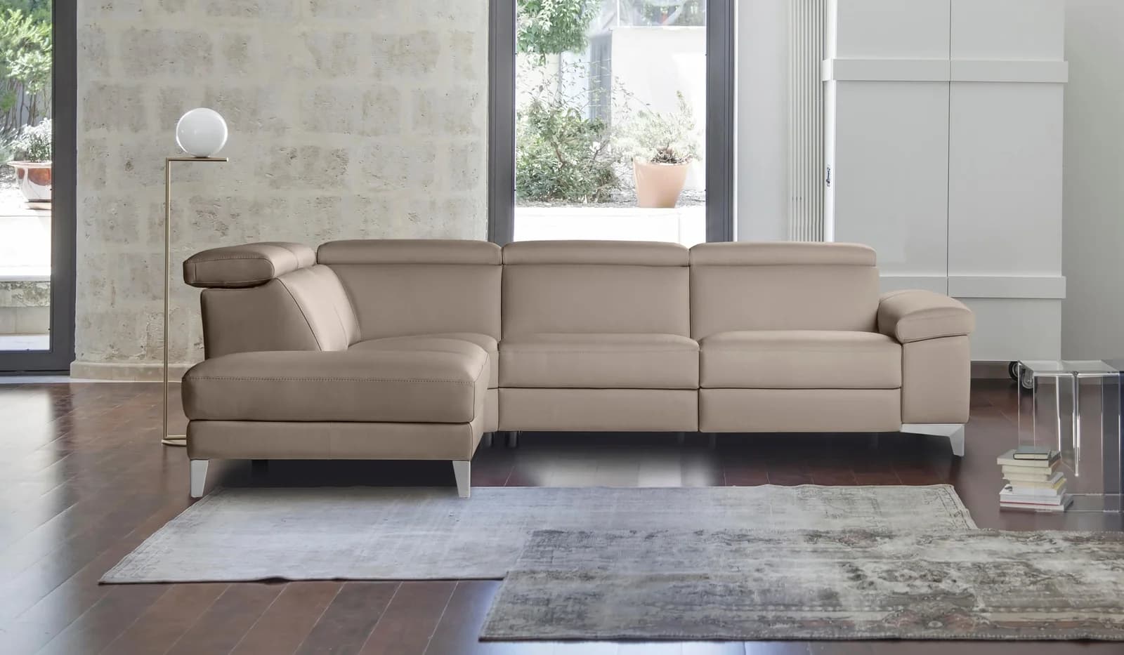 CALIA ITALIA Ecksofa Nove mit Komfortfunktion Leder Grau