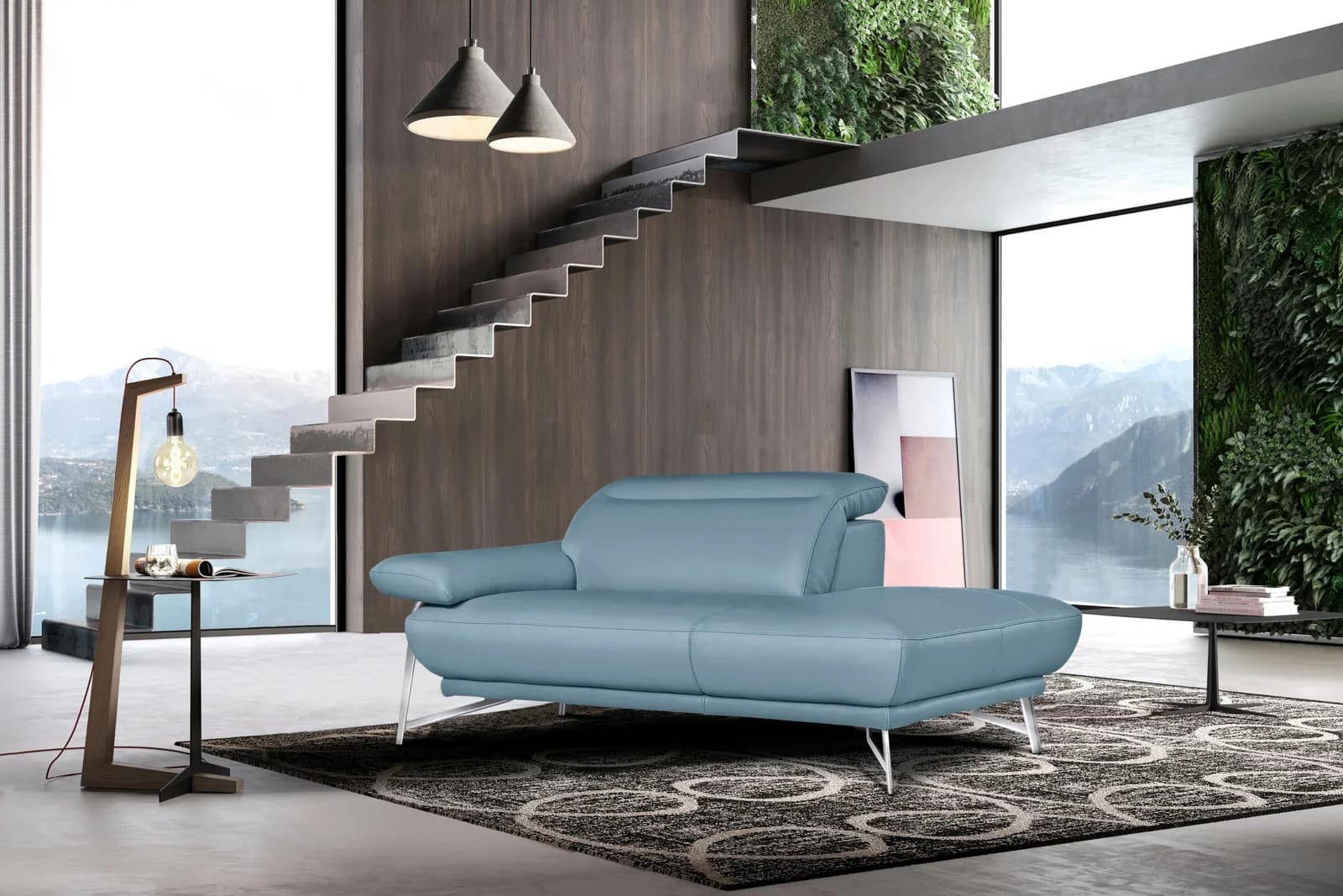 EGOITALIANO Anais Designsofa 179 cm Leder Himmelblau