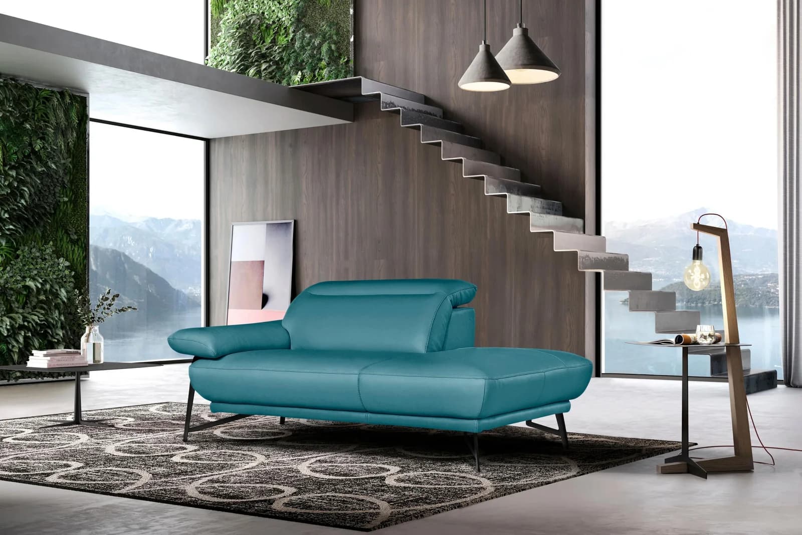 EGOITALIANO Anais Designsofa 179 cm Leder Türkis