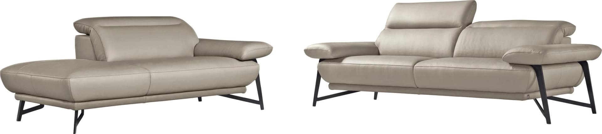 EGOITALIANO Anais Sofa Set mit Ottomane, Leder CAREZZA, grau