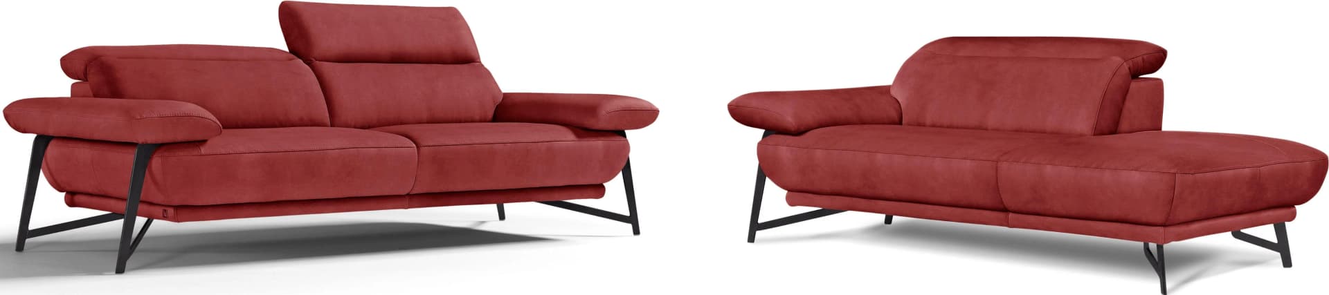 EGOITALIANO Anais Sofa mit Ottomane Luxus-Microfaser Lederoptik Marsala