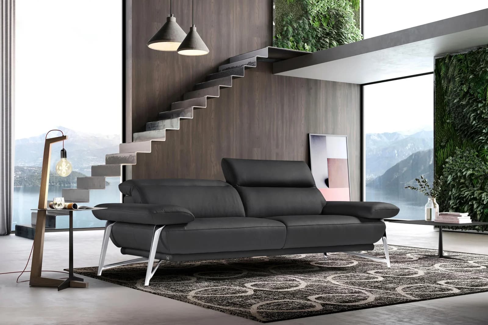 EGOITALIANO Anais 2,5-Sitzer Sofa Schwarz Leder Chrom