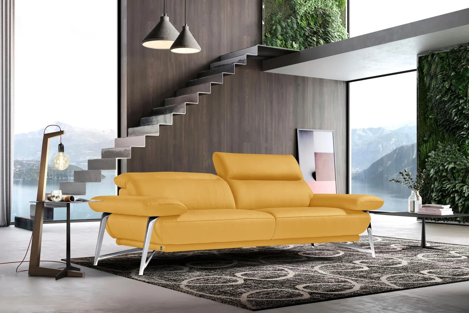 EGOITALIANO Anais 2,5-Sitzer Sofa Gelb Leder Chrom