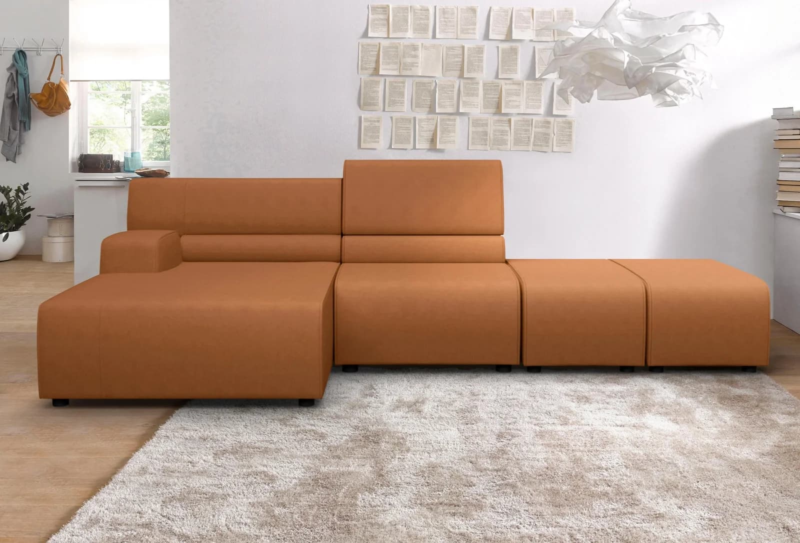 Ecksofa EGOITALIANO Babouche Cognac Luxus-Microfaser