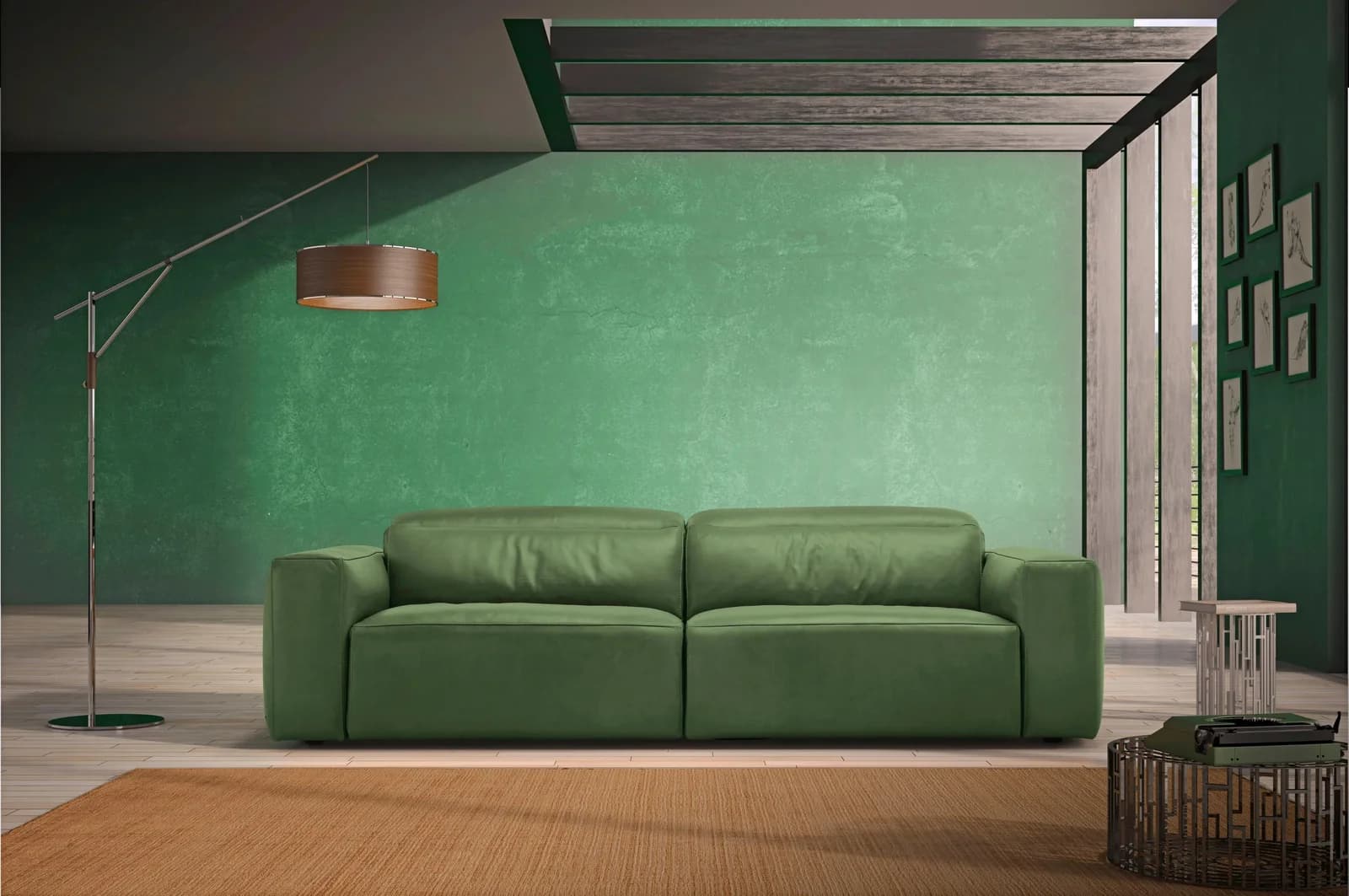 EGOITALIANO Beverly Designsofa 2,5-Sitzer Grün Leder CAREZZA