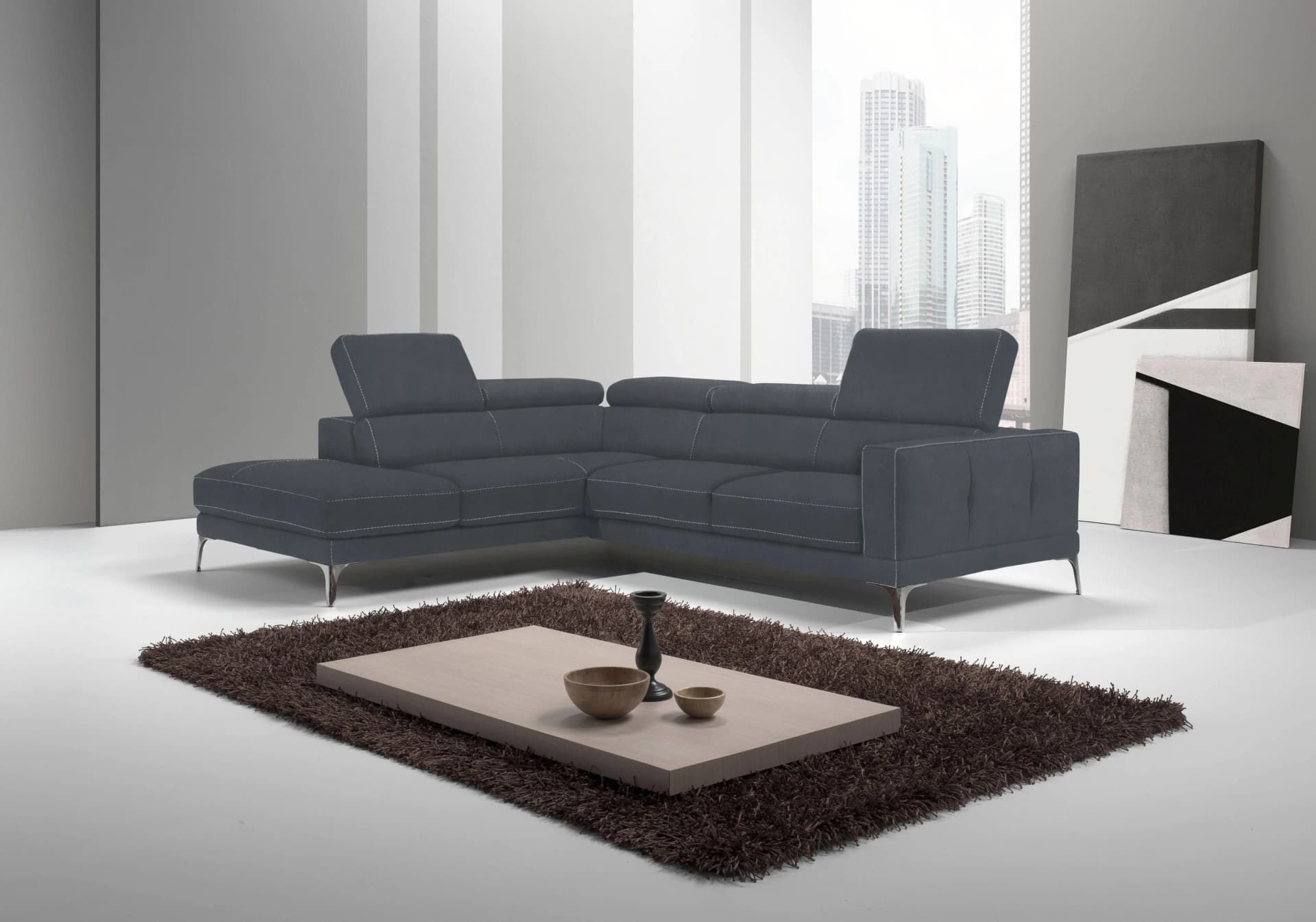 Egoitaliano Ecksofa Claudie Designsofa Grau Luxus-Microfaser Rindsleder