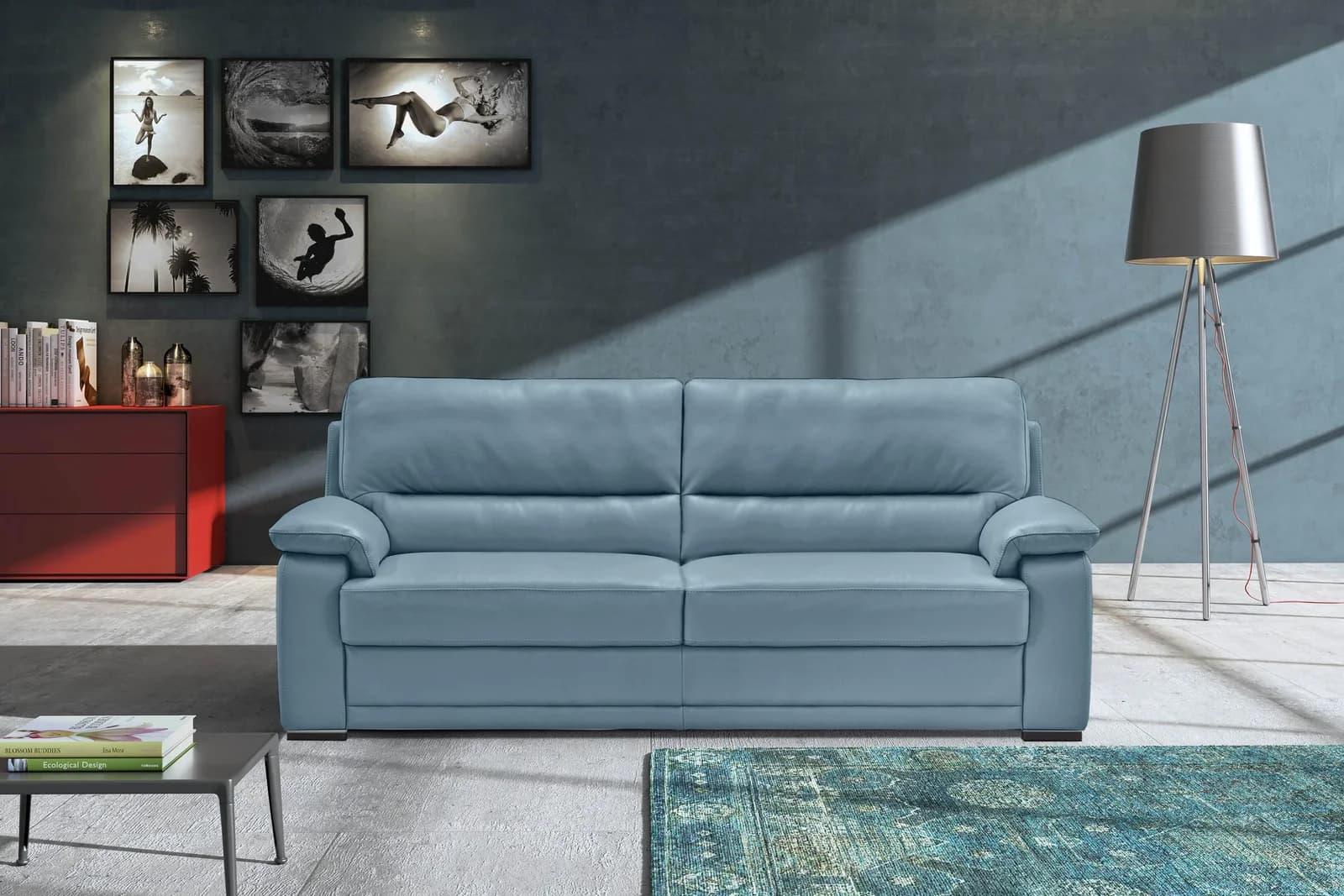 EGOITALIANO Doris Ledersofa 2,5-Sitzer Türkis Modern