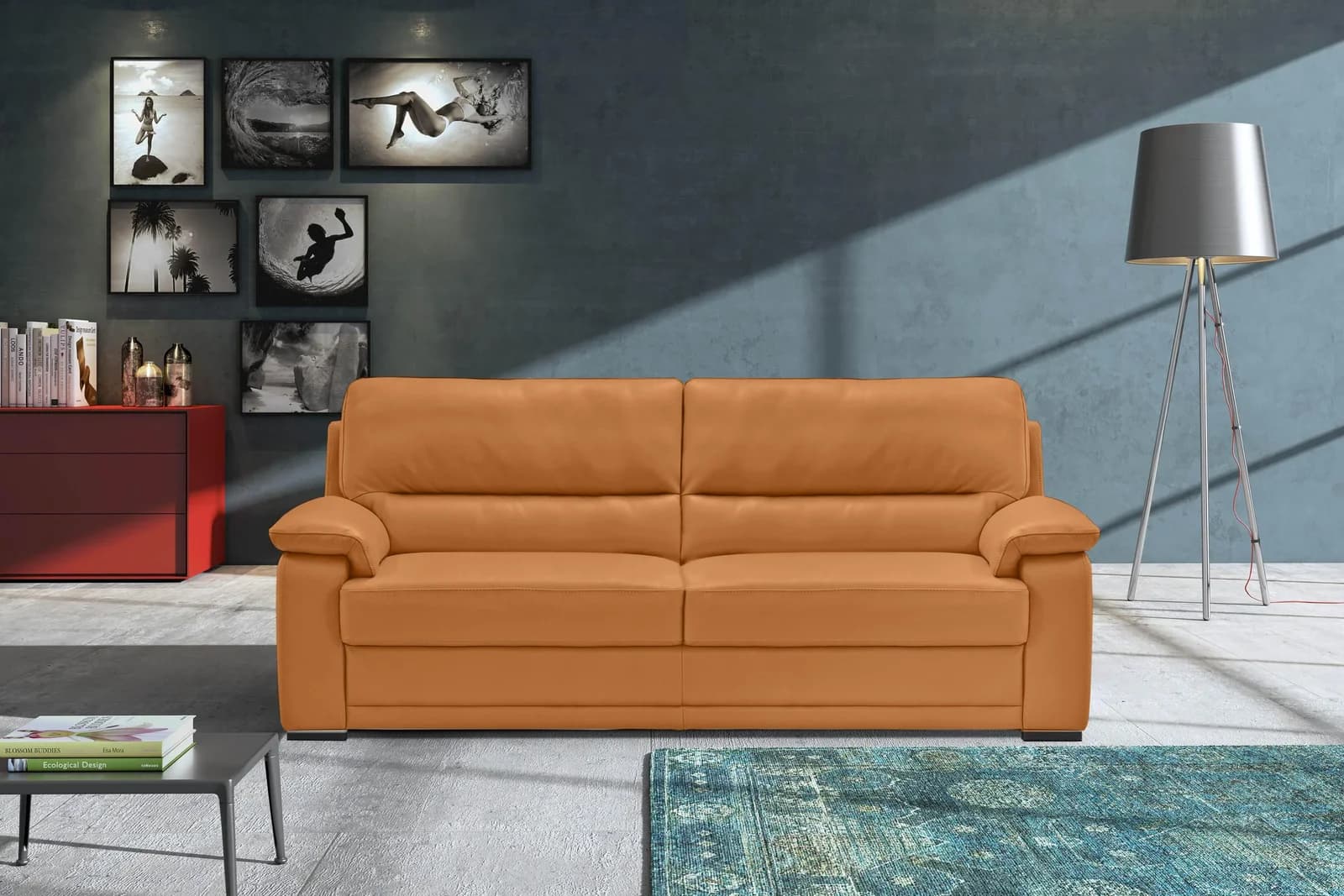 EGOITALIANO Doris Ledersofa 2,5-Sitzer Orange Modern