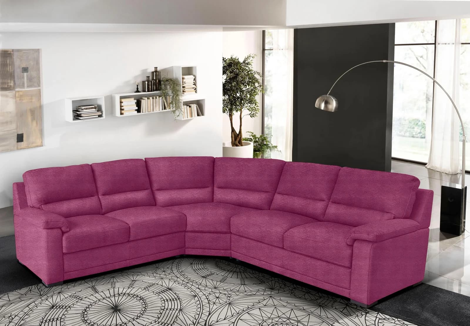 Egoitaliano Ecksofa Doris Modernes Designerecksofa Microfaser Fuchsia