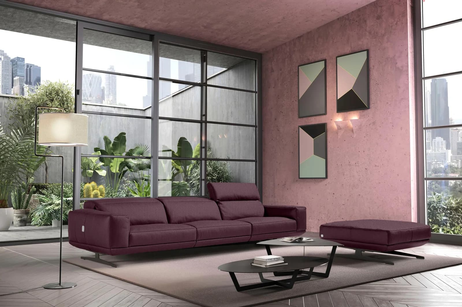 EGOITALIANO Gloria 3-Sitzer Sofa Violett Designmetallfüße