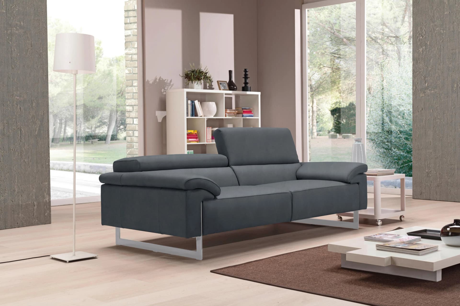 EGOITALIANO Malika 2,5-Sitzer Sofa Grau Microfaser mit Kopfteilverstellung