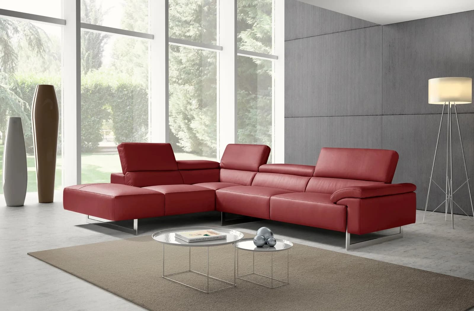 Egoitaliano Ecksofa Malika L-Form Rindsleder Burgunderrot