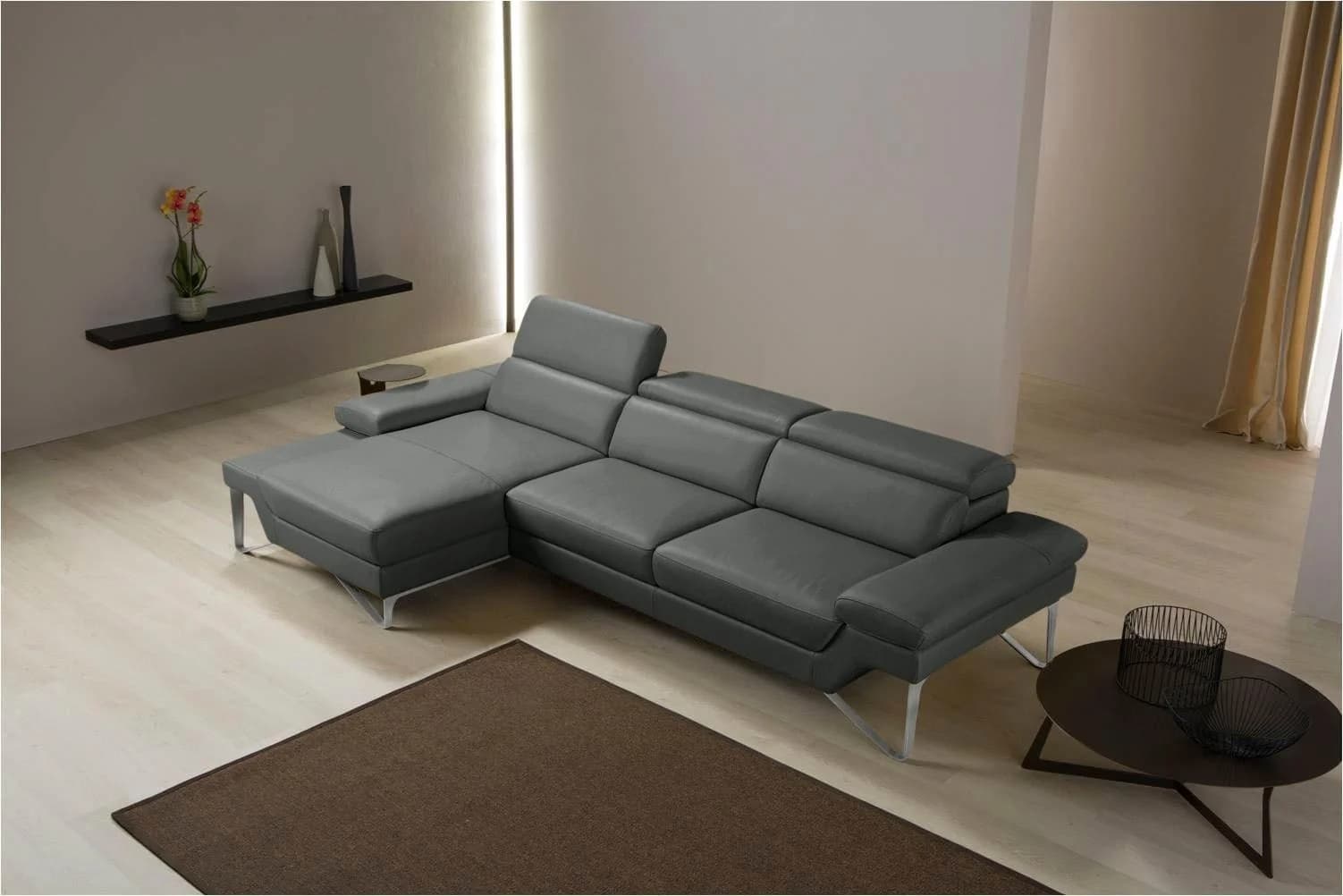 Elegantes Ecksofa in L-Form aus Rindsleder, Schwarz