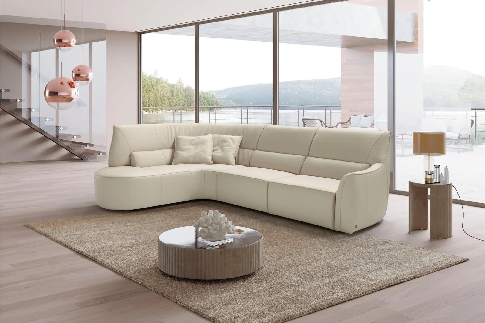 Ecksofa EGOITALIANO Puffy Retro Designsofa L-Form Weiß Rindsleder