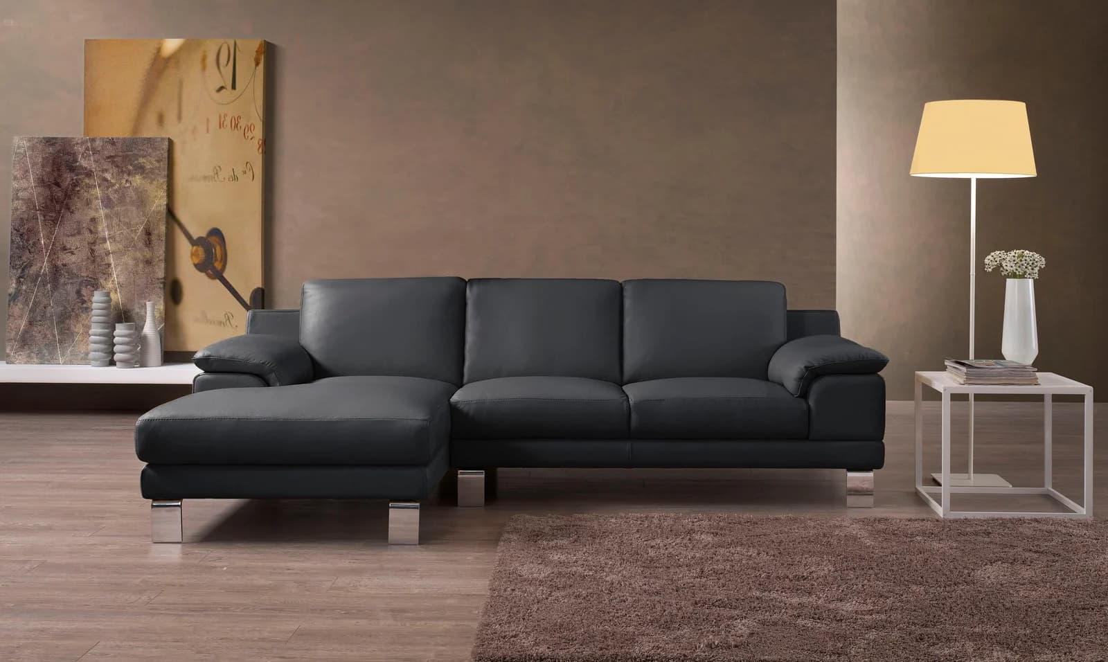Egoitaliano Ecksofa Shakira Design Sitzkomfort Leder Schwarz