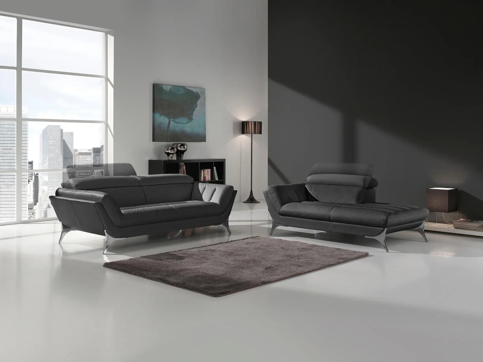 EGOITALIANO Polstergarnitur Sueli Schwarz Sofa & Recamiere Leder