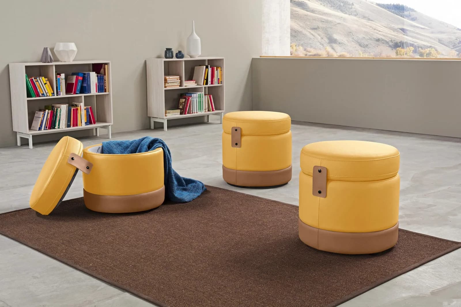 EGOITALIANO Hocker Tonder Gelb Leder Designhocker Made in Italy