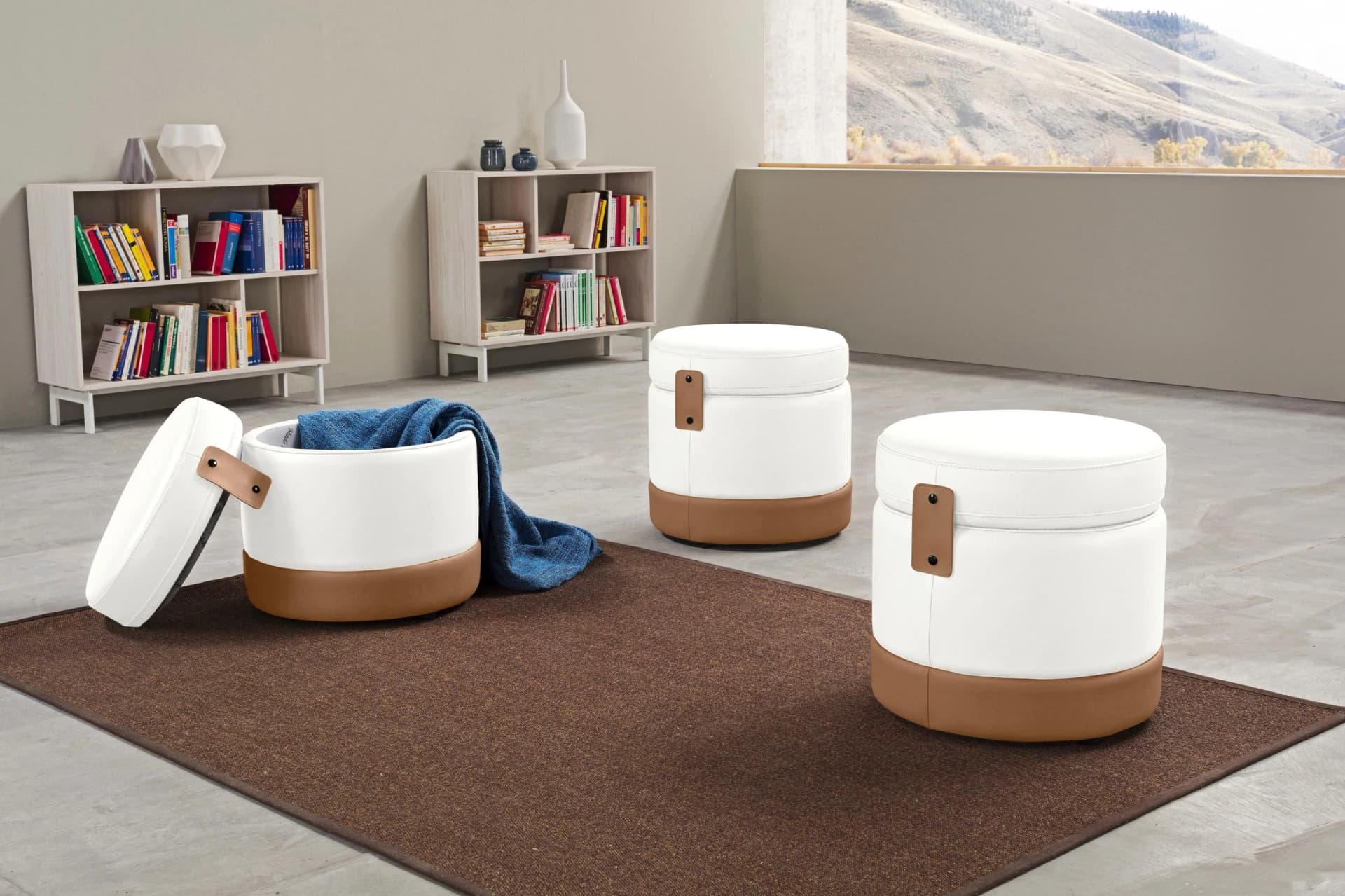 EGOITALIANO Tonder Designhocker Weiß Leder