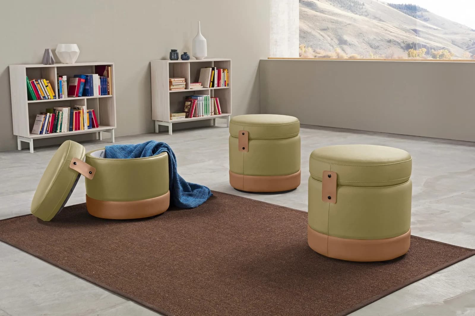 EGOITALIANO Hocker Tonder Pistazie Leder Designhocker Made in Italy