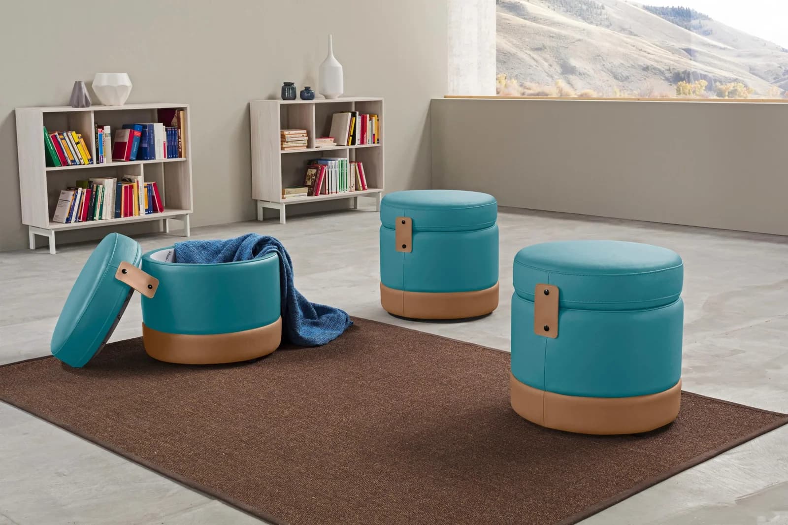 EGOITALIANO Hocker Tonder Türkis Leder