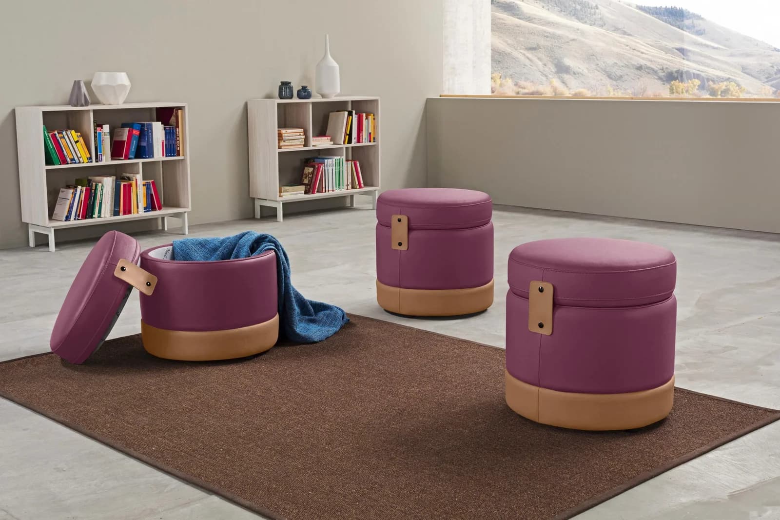 EGOITALIANO Hocker Tonder Designhocker Violett Leder NUVOLE
