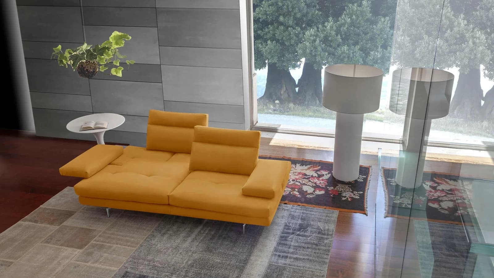 CALIA ITALIA Toby Wing 3-Sitzer Sofa Leder Senape Chrom