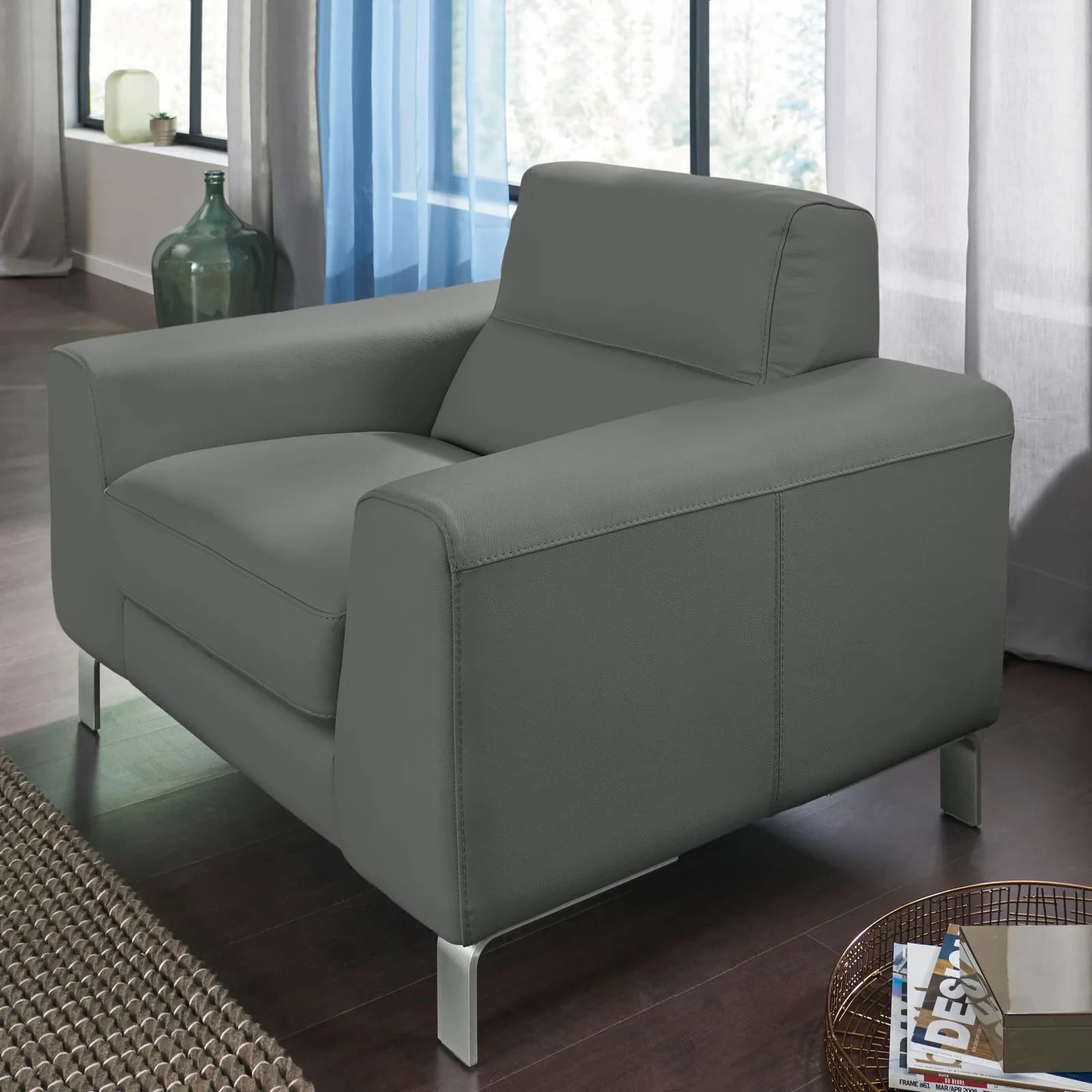 CALIA ITALIA Simon Loungesessel Grau Leder Designsessel