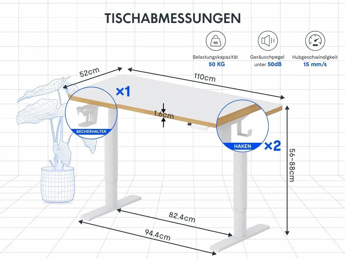 FLEXISPOT Kinderschreibtisch Höhenverstellbar 56-88 cm Weiß - Bild 3
