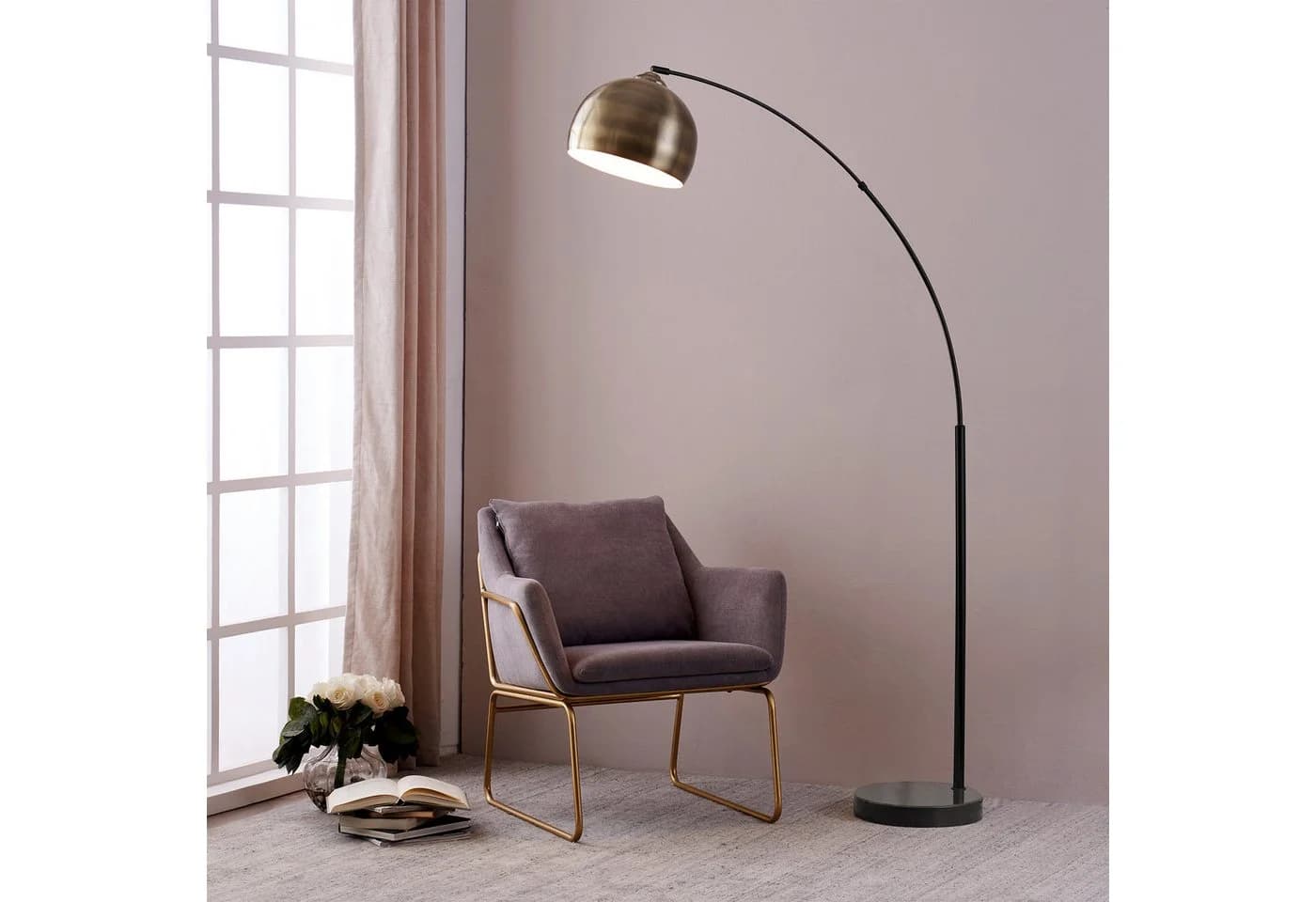 Teamson Home Bogenlampe Stehlampe Metall Gelb