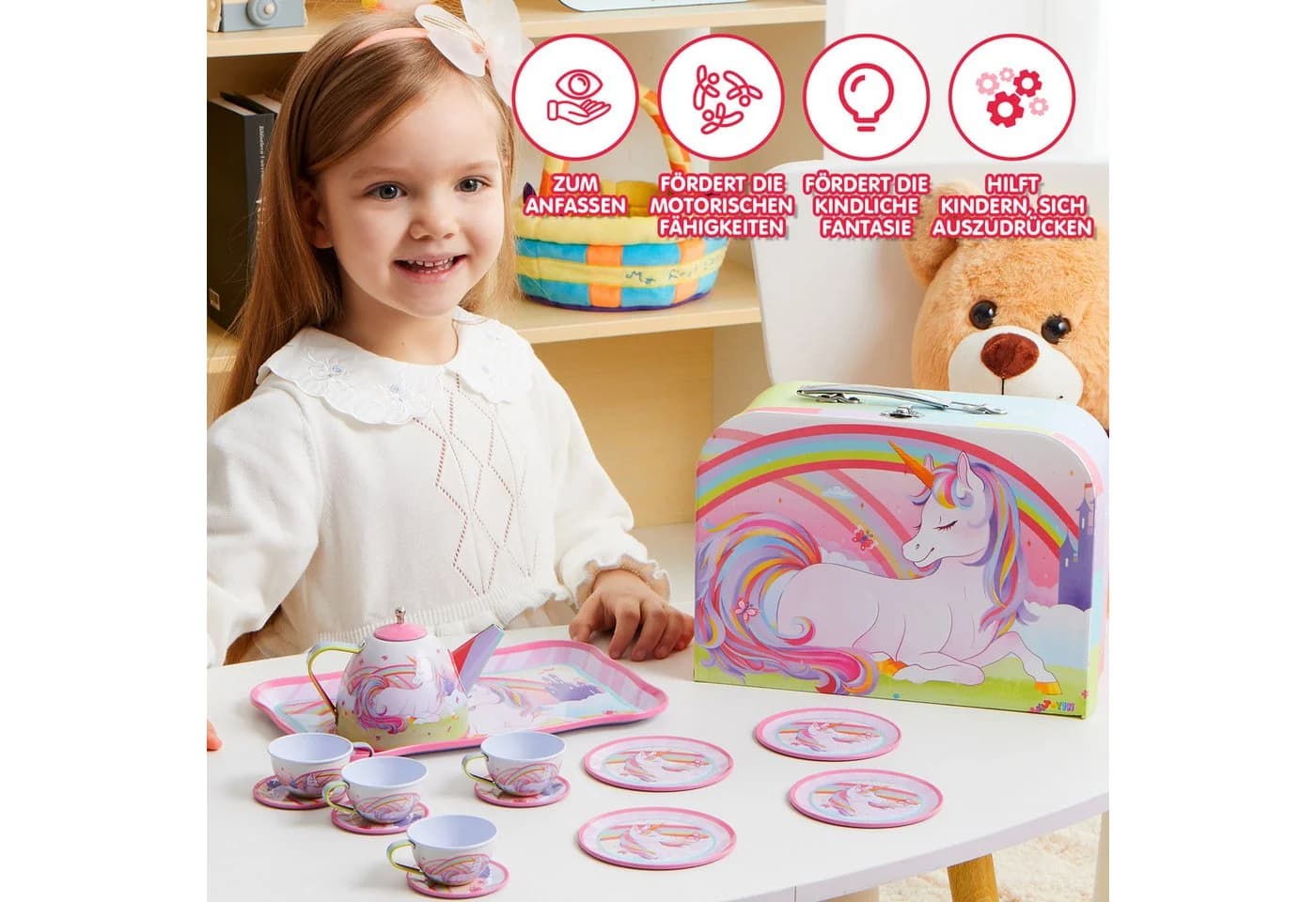 JOYIN Kinder-Küchenset 15-teiliges Einhorn Wackelkäfer Teeservice - Bild 5