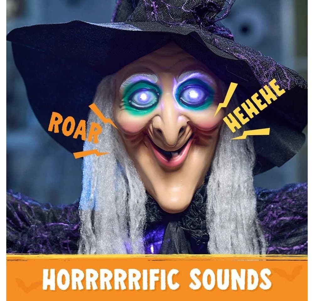 JOYIN Halloween Hängedekoration Hexe 182 cm mit Sound & Licht