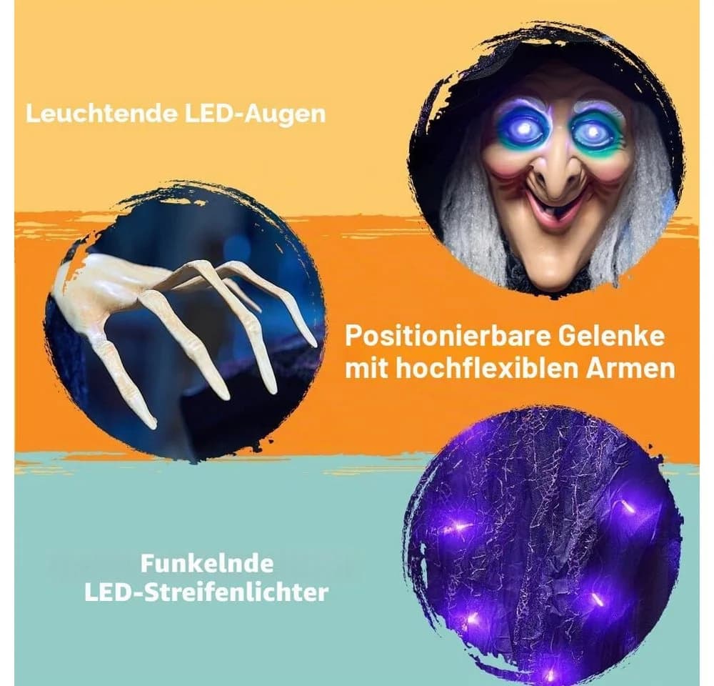 JOYIN Halloween Hängedekoration Hexe 182 cm mit Sound & Licht - Bild 3