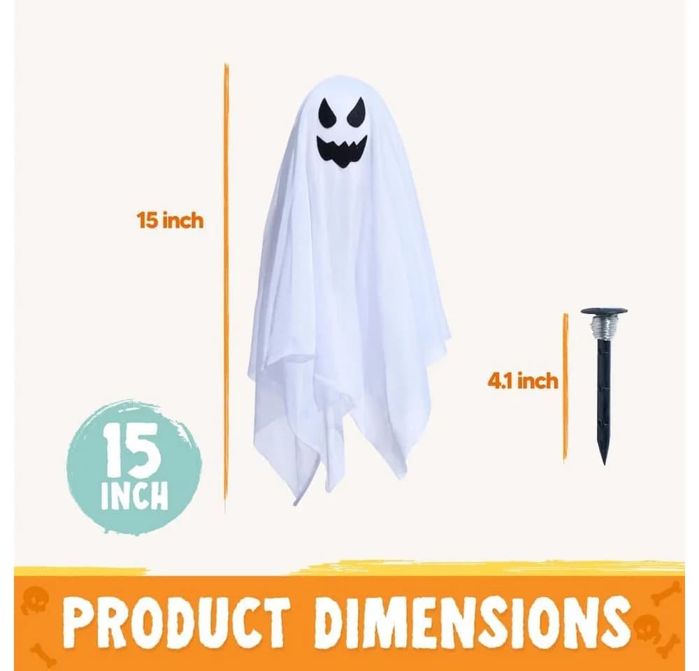 JOYIN 3 Stück Halloween Geist Gartenstecker 38 cm Weiß Beleuchtet - Bild 4