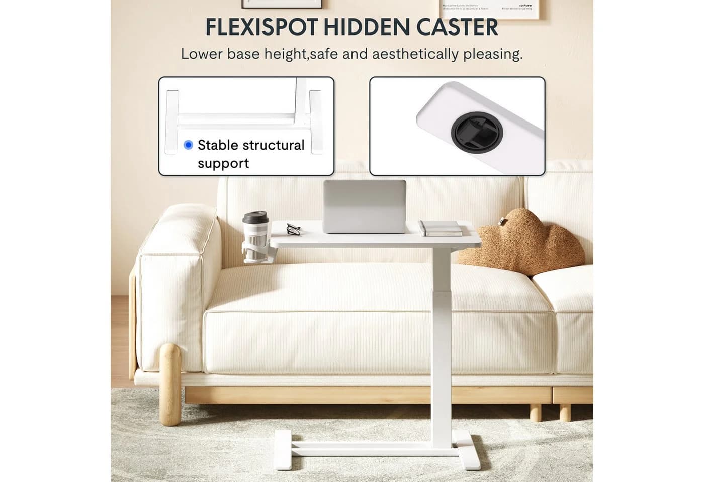 FLEXISPOT Beistelltisch Höhenverstellbar Weiß C-Form mit Rollen - Bild 4
