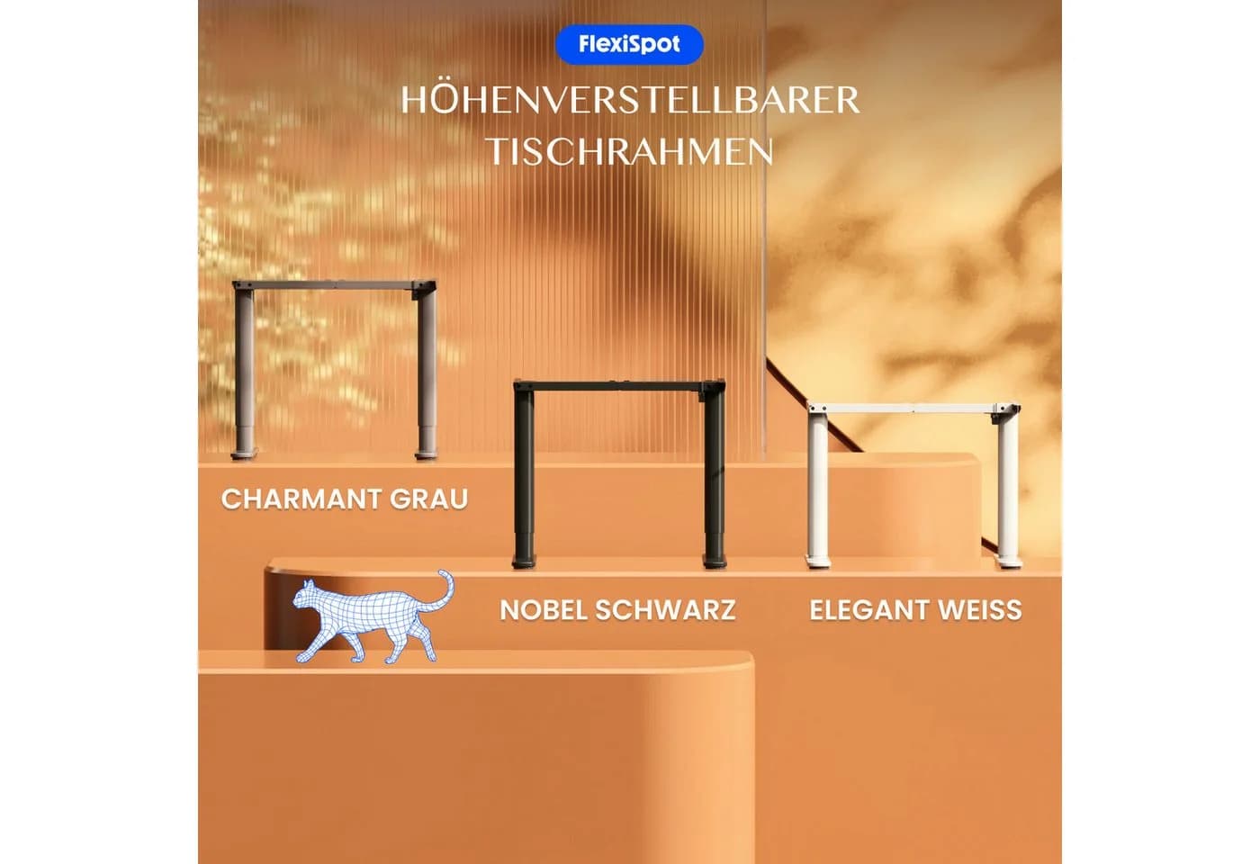 FLEXISPOT Schreibtisch Elektrisch höhenverstellbares Tischgestell Schwarz/Weiß/Grau/Mousse 1-St. mit elegant abgerundeten Tischbeinen