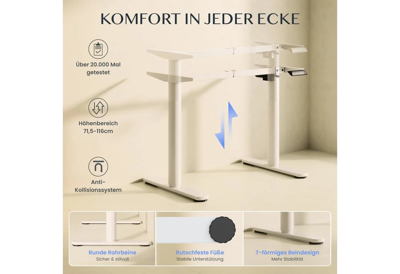 FLEXISPOT Schreibtisch Elektrisch höhenverstellbares Tischgestell Schwarz/Weiß/Grau/Mousse 1-St. mit elegant abgerundeten Tischbeinen - Bild 4