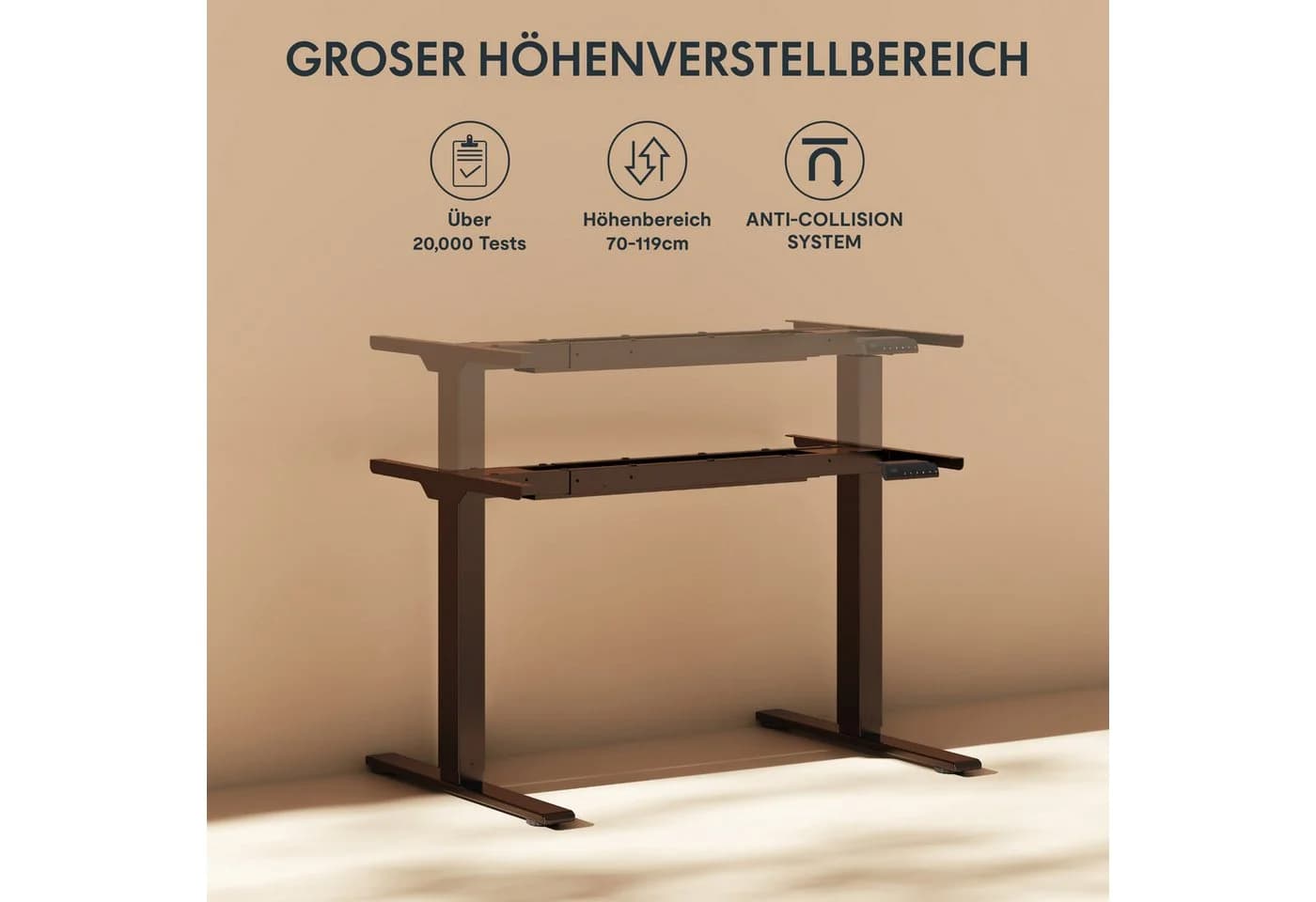 FLEXISPOT Schreibtisch Basic Plus Elektrisch höhenverstellbarer Schreibtisch 2 Motore 2-Fach-Teleskop 4 Höhenspeichertasten 25MM einteilige Tischplatte 120/140/160 - Bild 3