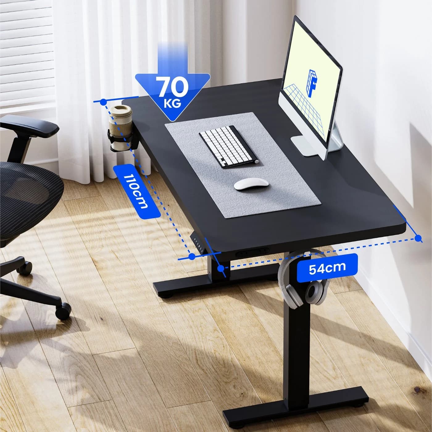 FLEXISPOT Elektrisch Höhenverstellbarer Schreibtisch Schwarz - Bild 4