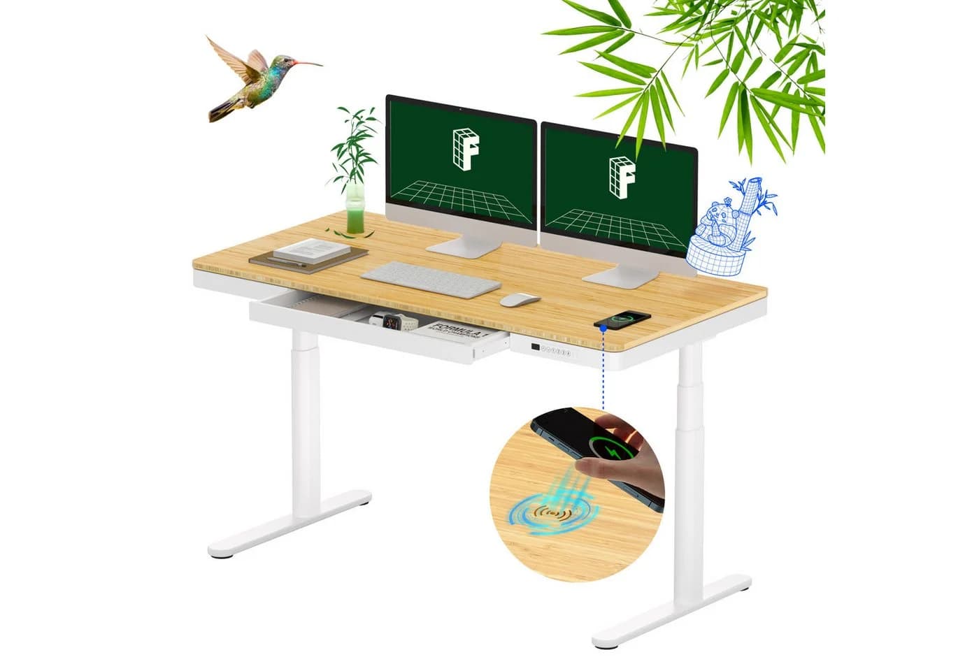 FLEXISPOT Q8 Höhenverstellbarer Schreibtisch mit Schubladen, kabellosem Laden & 4 Memory-Tasten - Bild 2