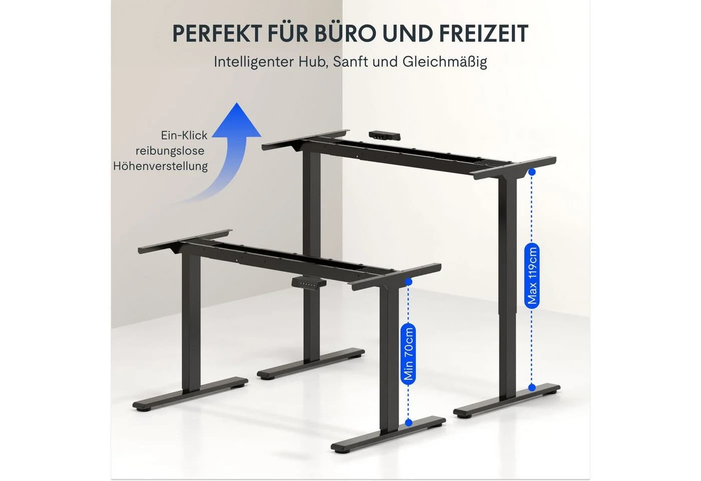 FLEXISPOT Schreibtischgestell Elektrisch Höhenverstellbar Dual-Motor 100kg Schwarz - Bild 3