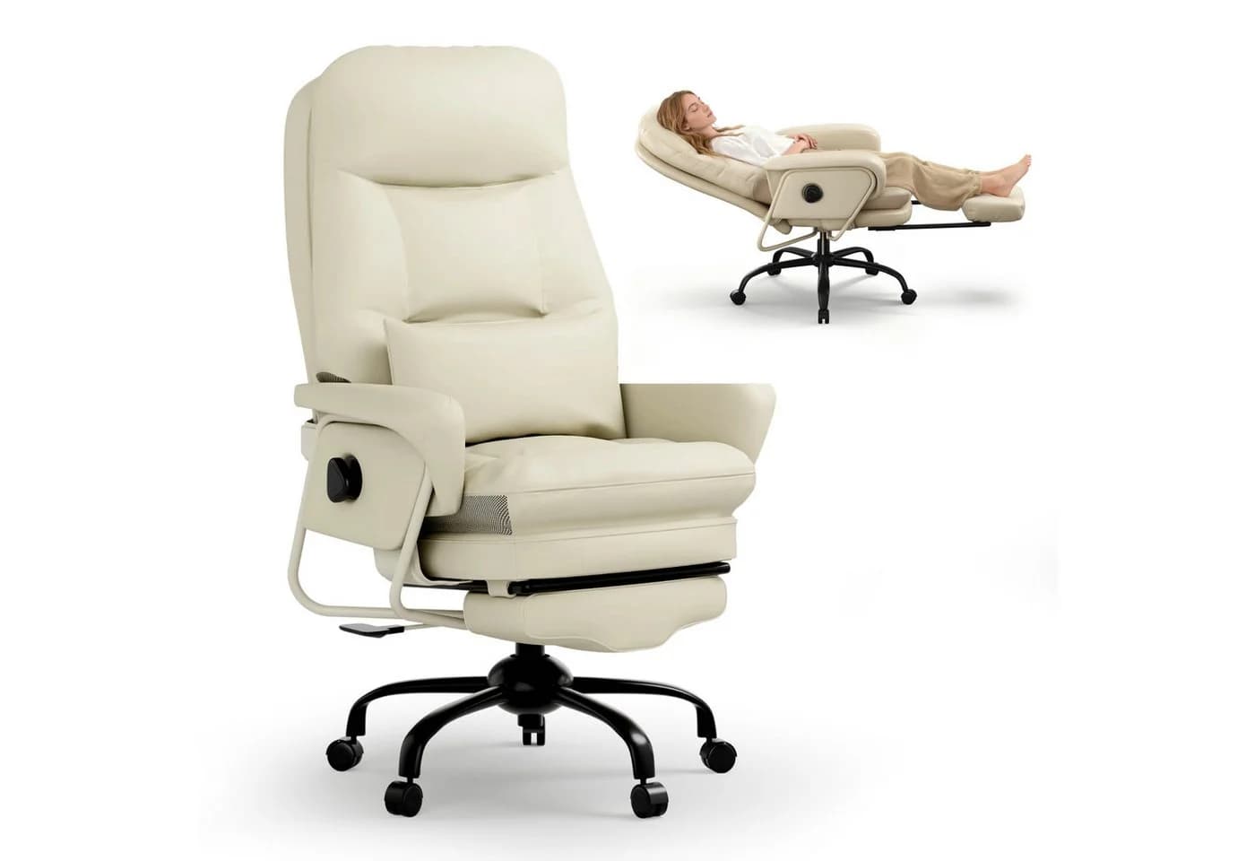 FLEXISPOT Drehstuhl 3-in-1 Ergonomischer Relax- & Bürostuhl mit 160° Liegefunktion, Beige - Bild 2