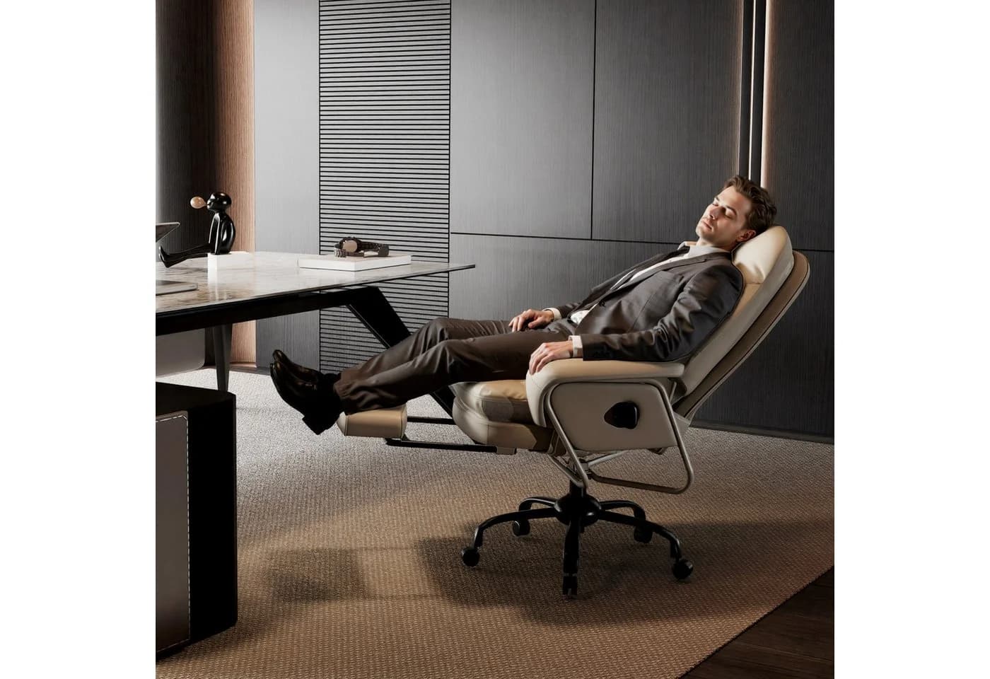 FLEXISPOT Drehstuhl 3-in-1 Ergonomischer Relax- & Bürostuhl mit 160° Liegefunktion, Beige - Bild 4