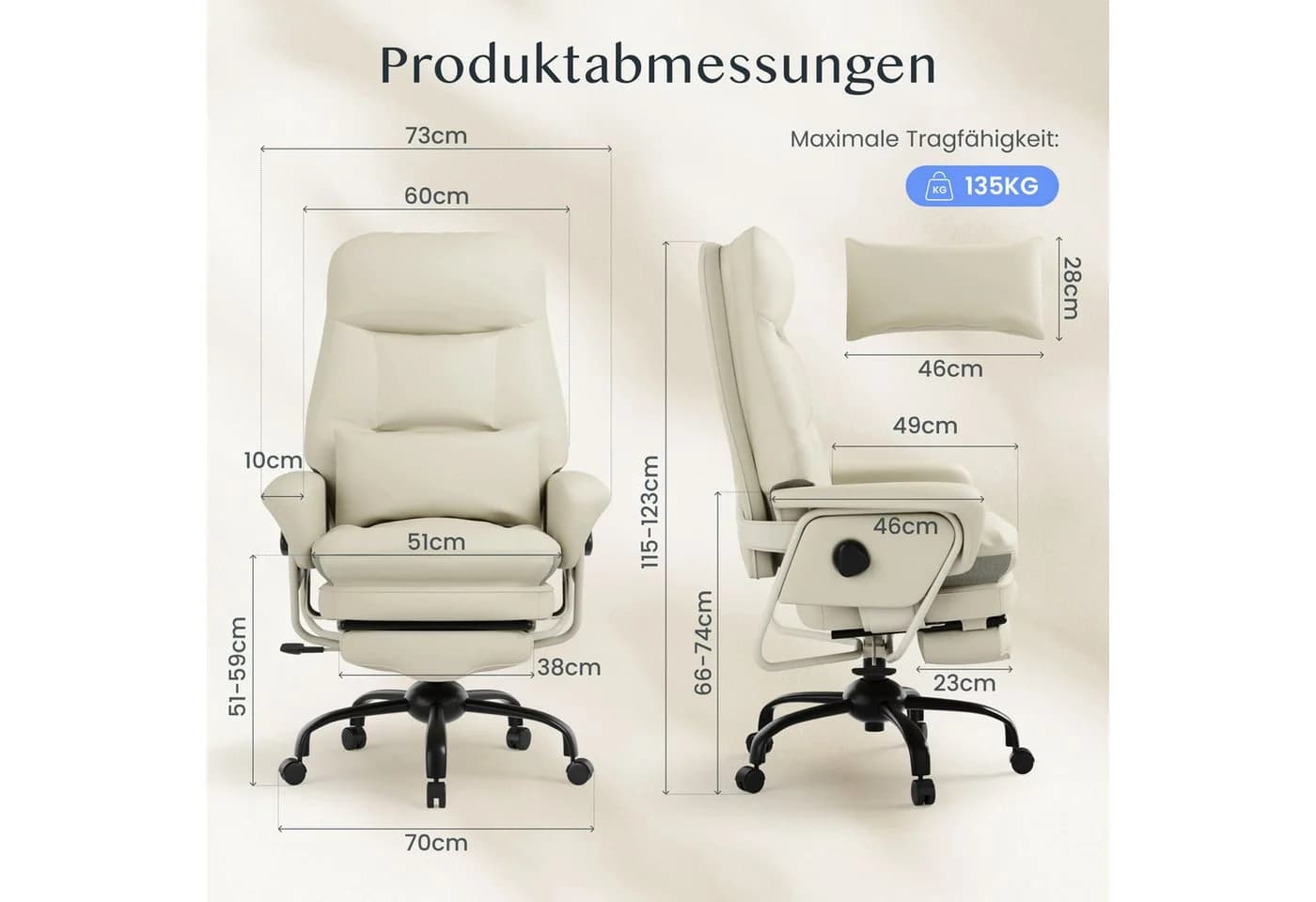 FLEXISPOT Drehstuhl 3-in-1 Ergonomischer Relax- & Bürostuhl mit 160° Liegefunktion, Beige - Bild 5