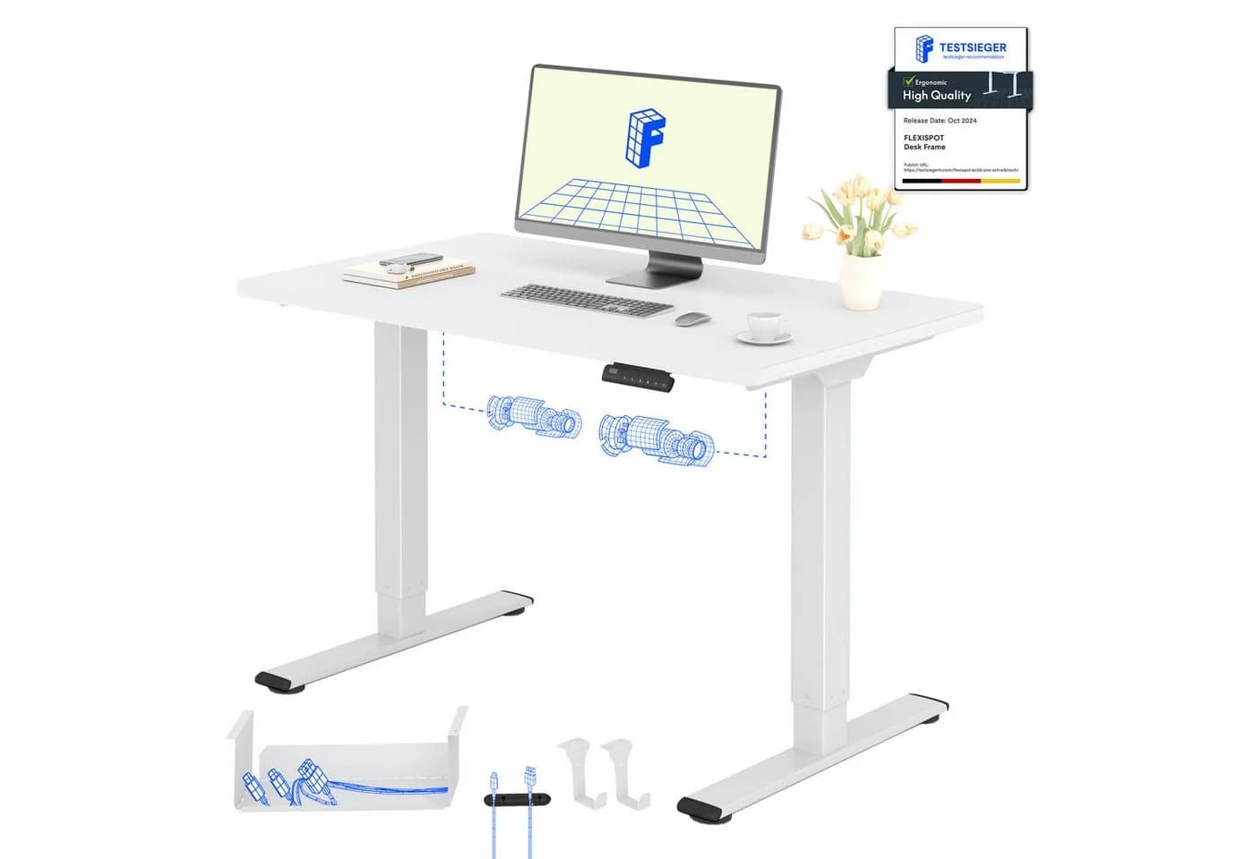 FLEXISPOT Schreibtisch Basic Plus Elektrisch Höhenverstellbar 2 Motoren Weiß - Bild 2