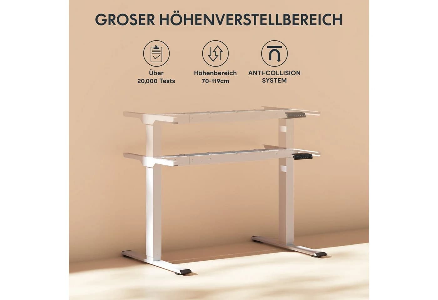 FLEXISPOT Schreibtisch Basic Plus Elektrisch Höhenverstellbar 2 Motoren Weiß - Bild 3