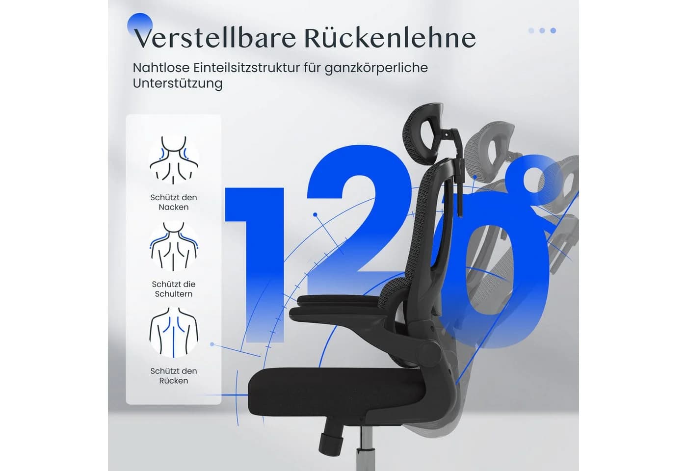 FLEXISPOT Bürostuhl Ergonomischer Schreibtischstuhl mit 2D-Kopfstütze, Klappbare Armlehnen & Dynamische Lendenstütze - Bild 4